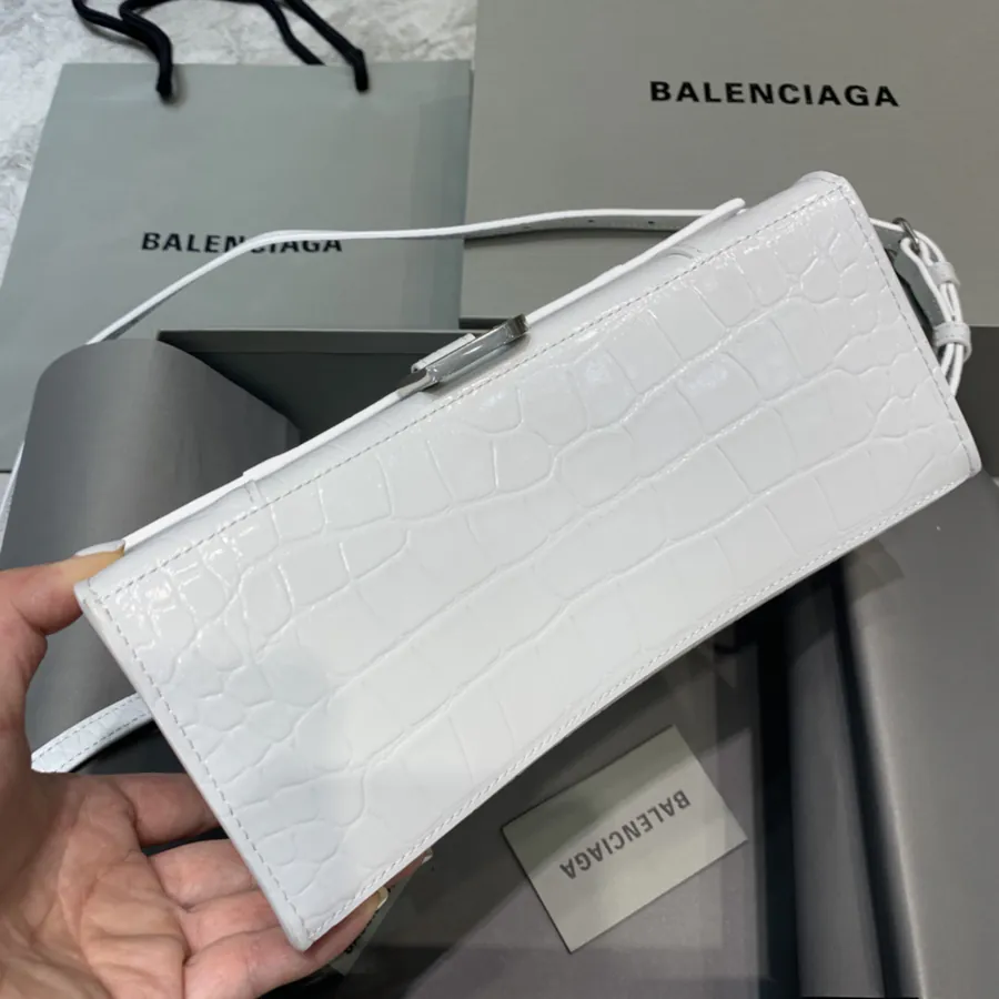 Balenciaga Sand漏 Bag Mini Size, White Crocodile