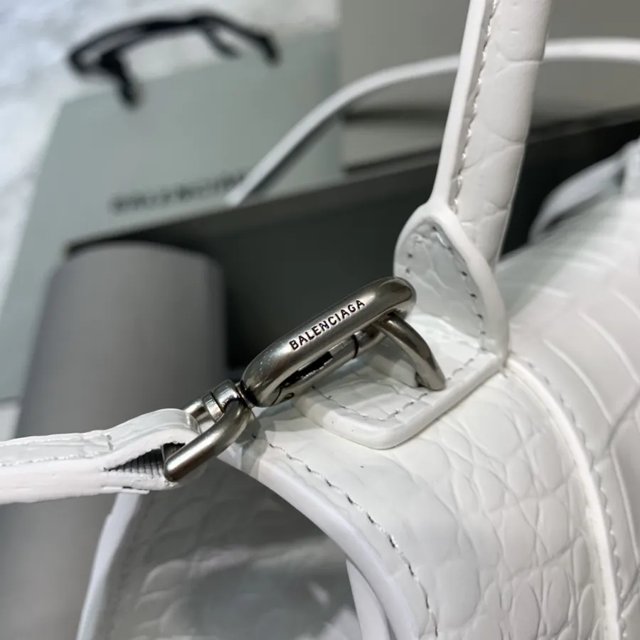 Balenciaga Sand漏 Bag Mini Size, White Crocodile