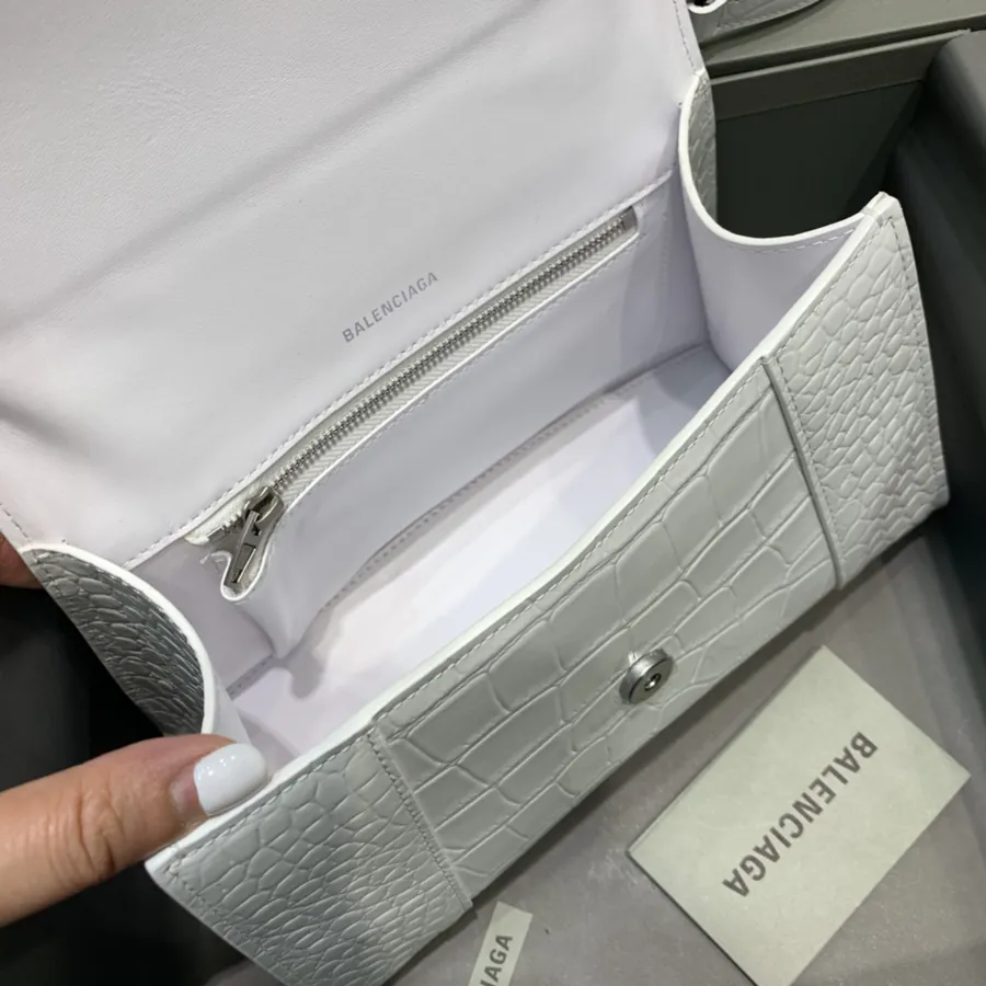 Balenciaga Sand漏 Bag Mini Size, White Crocodile