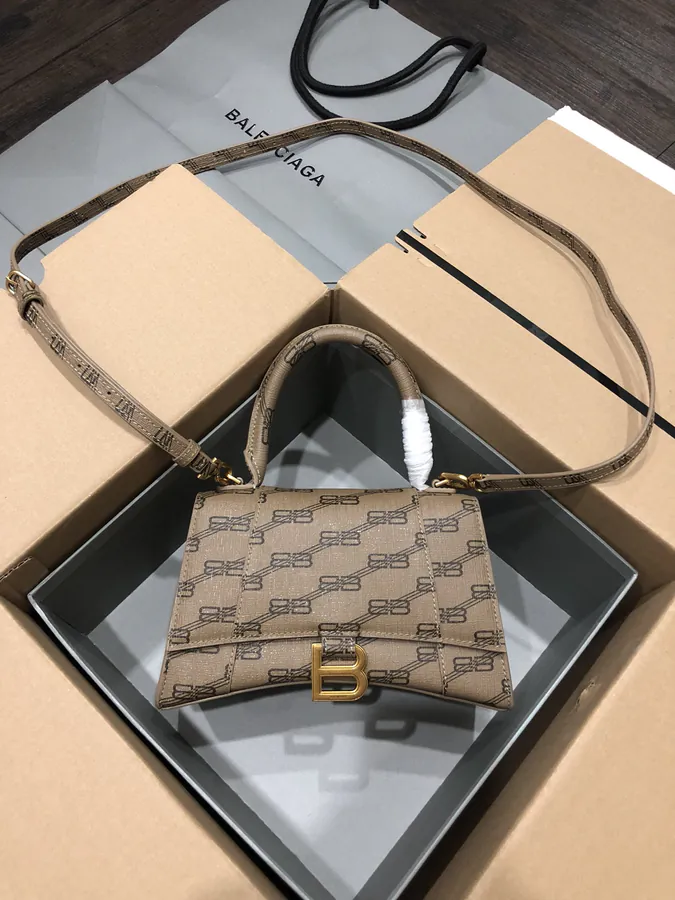 Balenciaga Hourglass Sandbag in Brown Gold Clasp