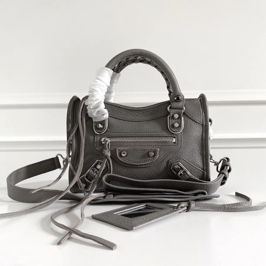 Balenciaga Motorcycle Bag in Silver Gray Grained Goat Leather