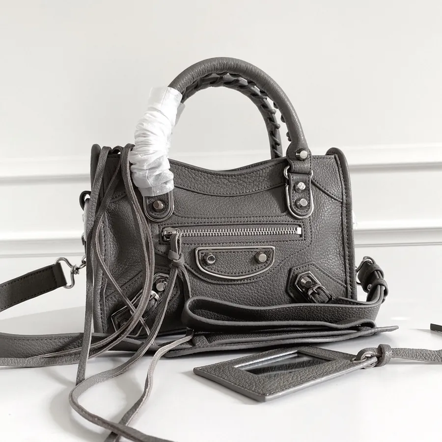 Balenciaga Motorcycle Bag in Silver Gray Grained Goat Leather