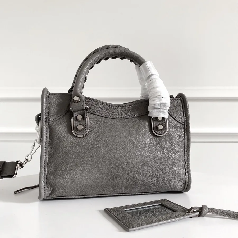 Balenciaga Motorcycle Bag in Silver Gray Grained Goat Leather