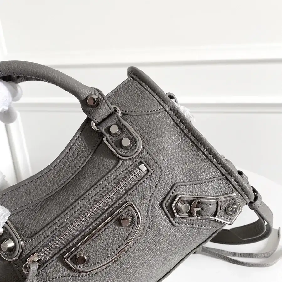 Balenciaga Motorcycle Bag in Silver Gray Grained Goat Leather