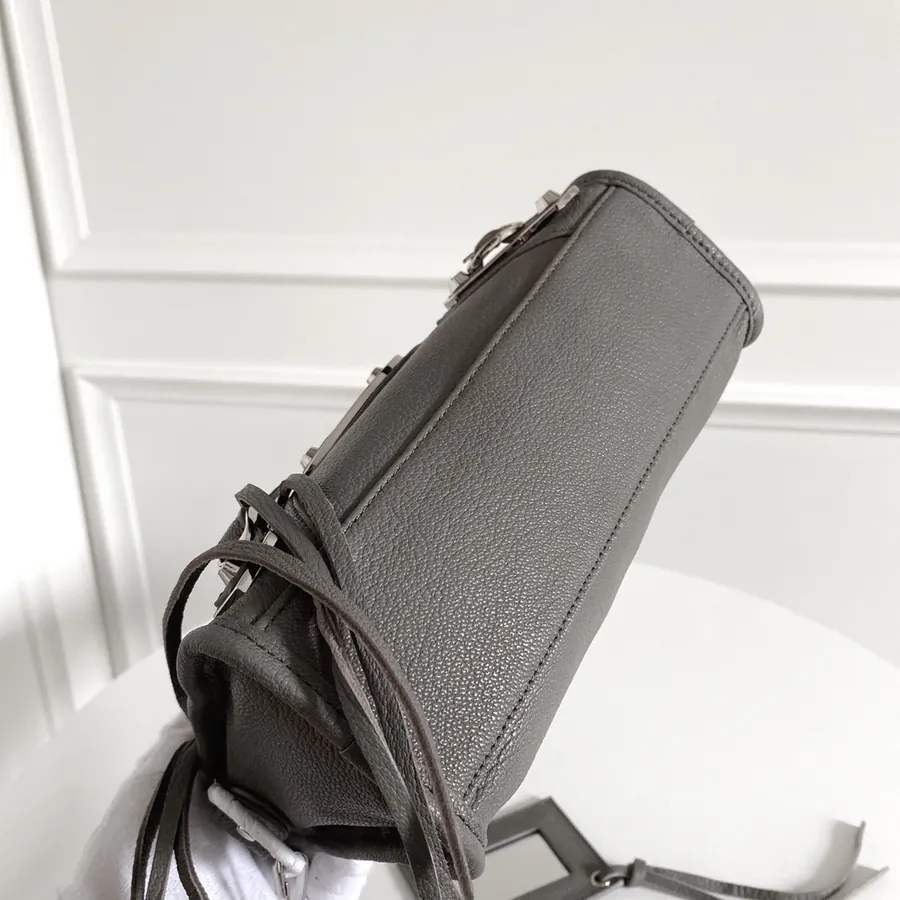 Balenciaga Motorcycle Bag in Silver Gray Grained Goat Leather