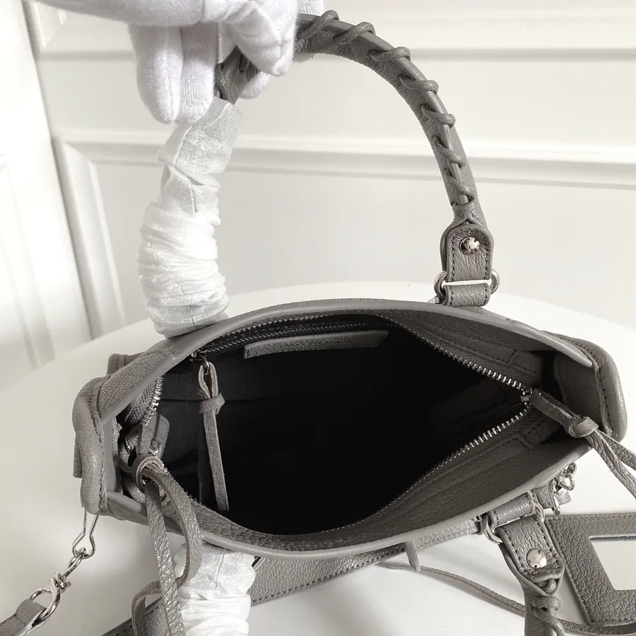Balenciaga Motorcycle Bag in Silver Gray Grained Goat Leather