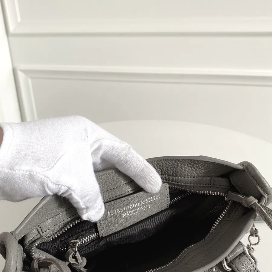 Balenciaga Motorcycle Bag in Silver Gray Grained Goat Leather