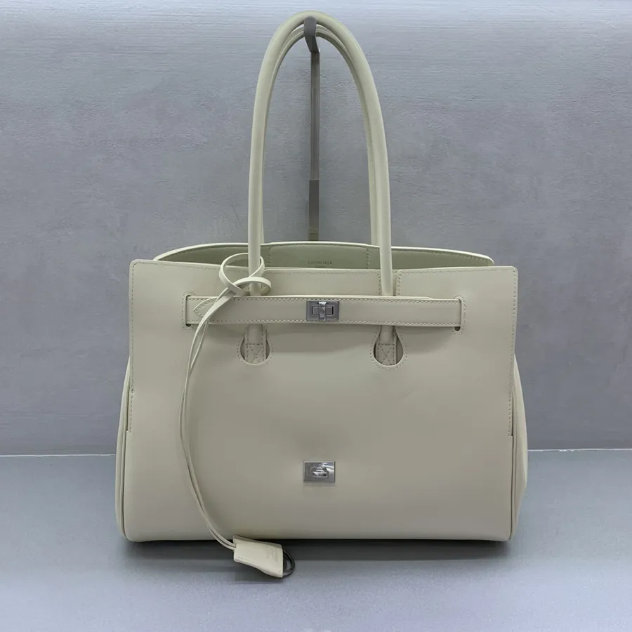 Balenciaga Bel Air Mid Size White Silver Clasp Handbag