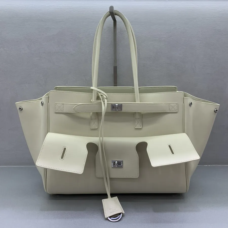 Balenciaga Bel Air Mid Size White Silver Clasp Handbag