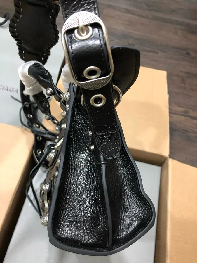 Balenciaga Paris Neo Cagole Motorcycle Bag with Black Wax and Silver Buckle