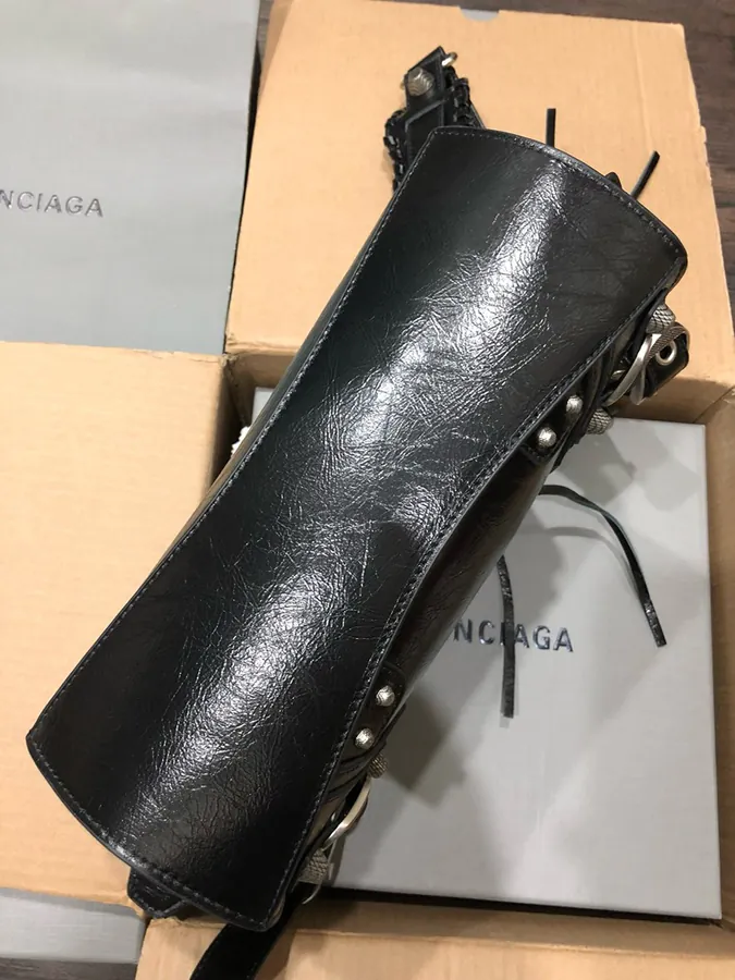 Balenciaga Paris Neo Cagole Motorcycle Bag with Black Wax and Silver Buckle