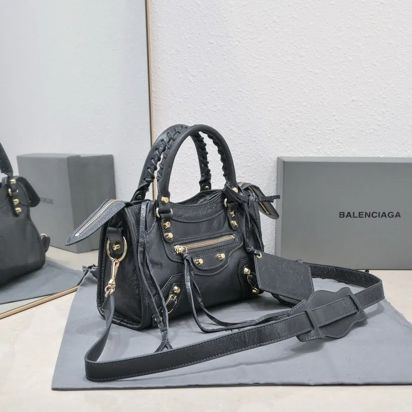 Barjaka Classic Motorcycle Bag in Deep Gray with Gold Nails