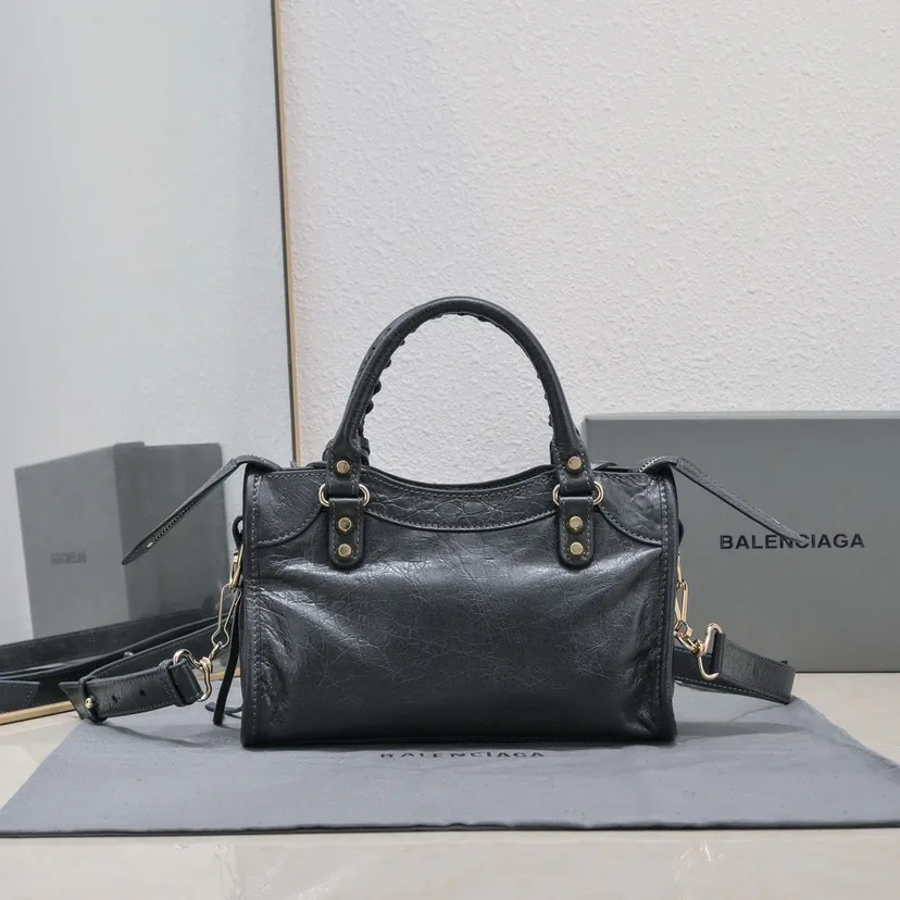 Barjaka Classic Motorcycle Bag in Deep Gray with Gold Nails