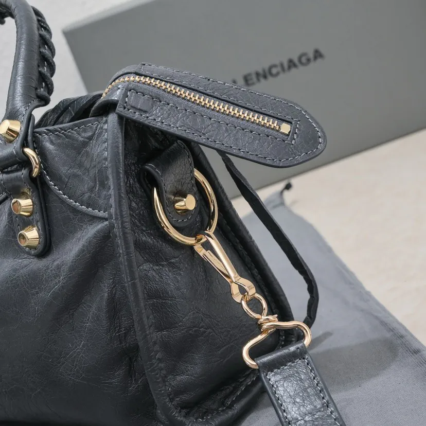Barjaka Classic Motorcycle Bag in Deep Gray with Gold Nails
