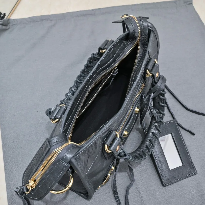 Barjaka Classic Motorcycle Bag in Deep Gray with Gold Nails