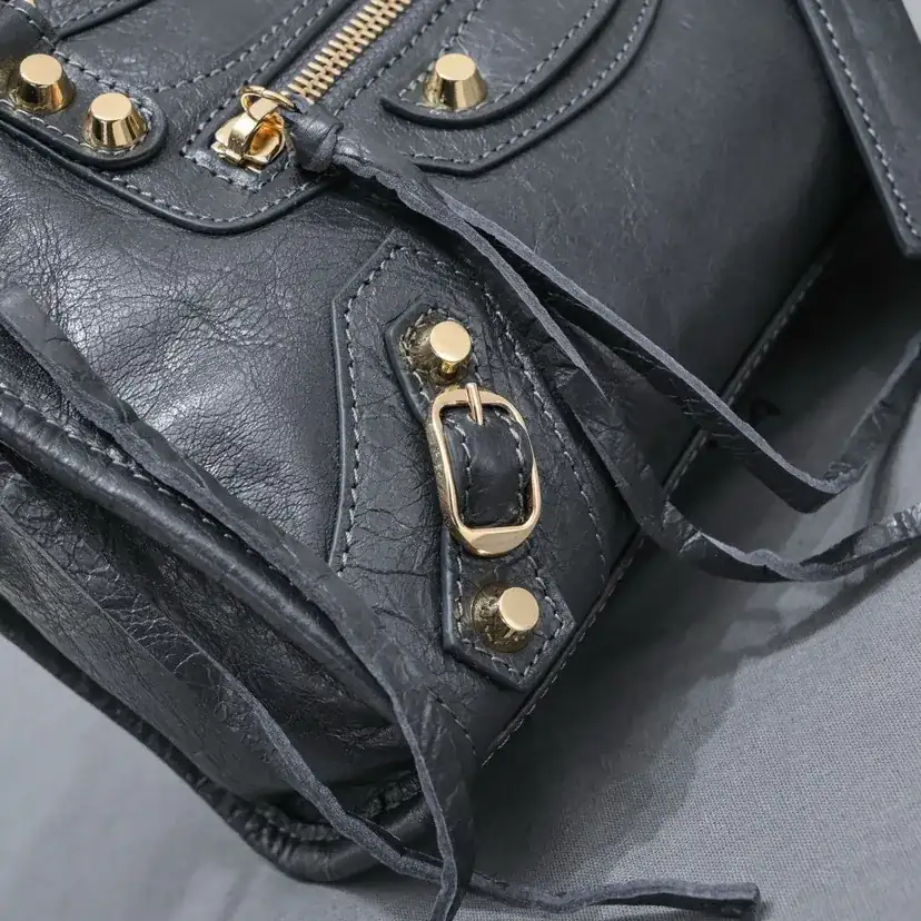 Barjaka Classic Motorcycle Bag in Deep Gray with Gold Nails