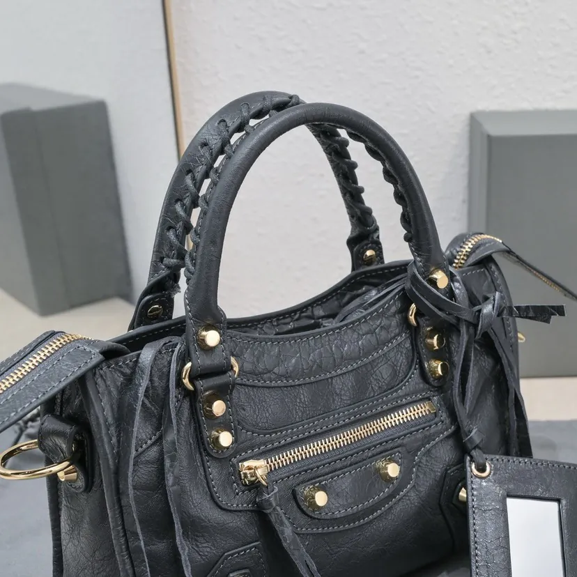 Barjaka Classic Motorcycle Bag in Deep Gray with Gold Nails