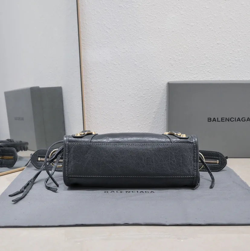 Barjaka Classic Motorcycle Bag in Deep Gray with Gold Nails