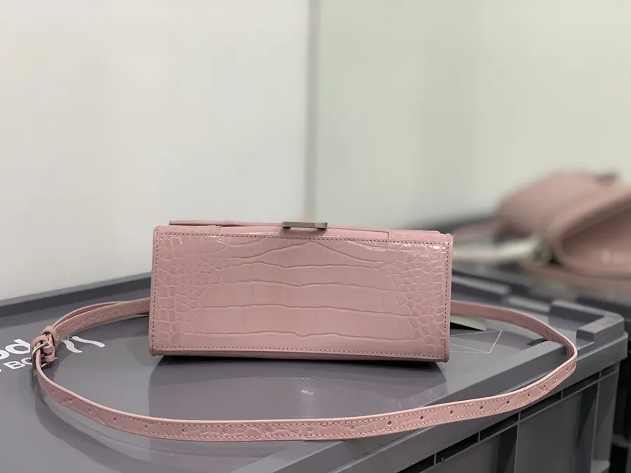 Balenciaga Hourglass 2021 Pink Lip Crocodile Bucket Bag