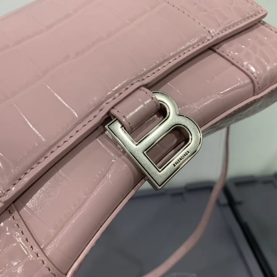 Balenciaga Hourglass 2021 Pink Lip Crocodile Bucket Bag