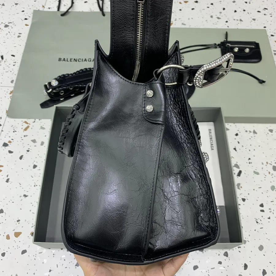 Balenciaga Paris Neo Cagole Motorcycle Bag Black with Diamond Clasp