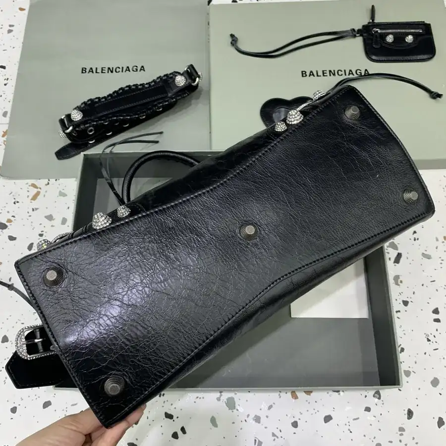 Balenciaga Paris Neo Cagole Motorcycle Bag Black with Diamond Clasp