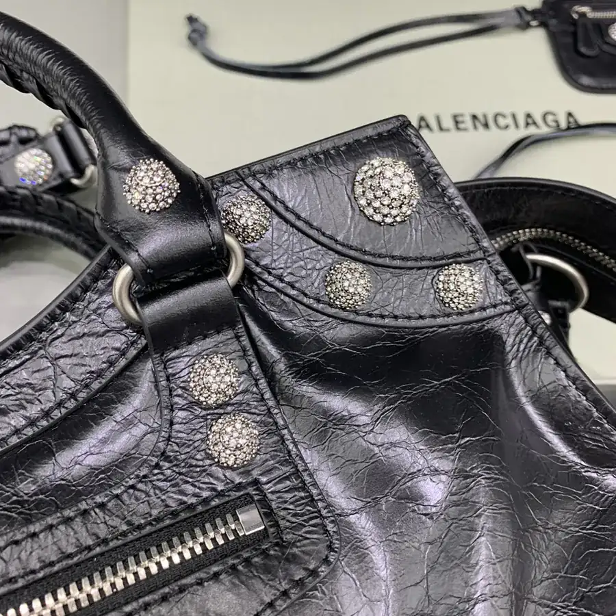 Balenciaga Paris Neo Cagole Motorcycle Bag Black with Diamond Clasp
