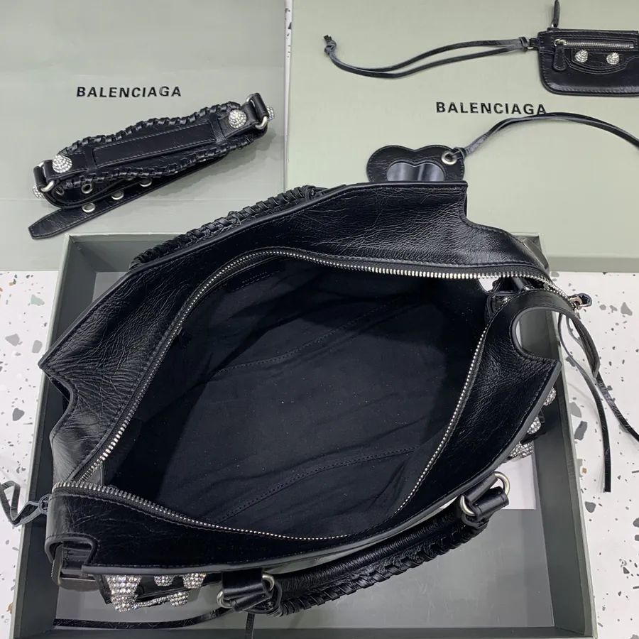 Balenciaga Paris Neo Cagole Motorcycle Bag Black with Diamond Clasp