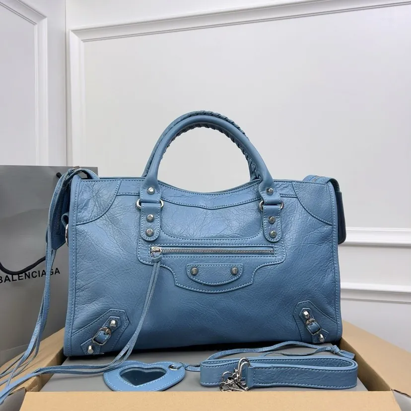 Balenciaga Motorcycle Blue Bucket Bag