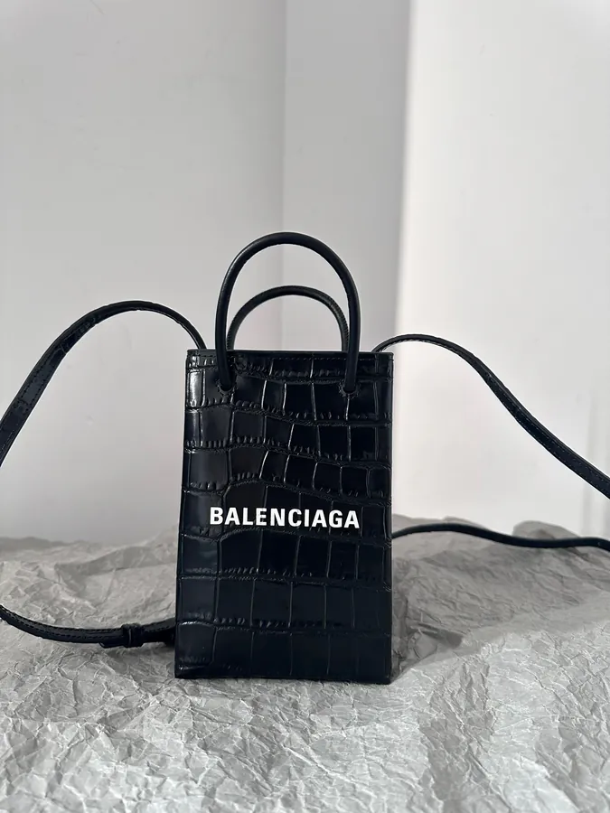 Baleenchiya Mini Tote Bag in Black Calfskin
