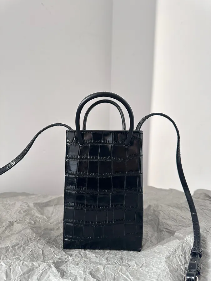 Baleenchiya Mini Tote Bag in Black Calfskin