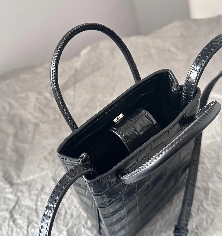 Baleenchiya Mini Tote Bag in Black Calfskin
