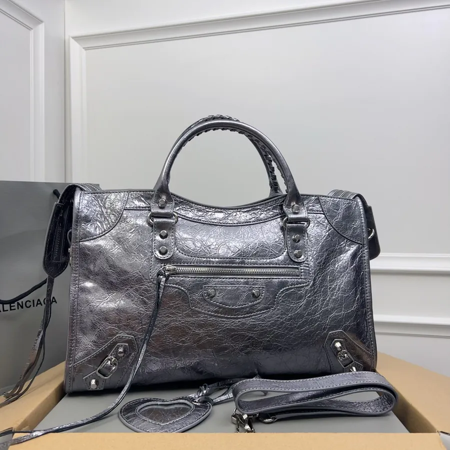 Balenciaga Motorcycle Bucket Bag Vintage Silver