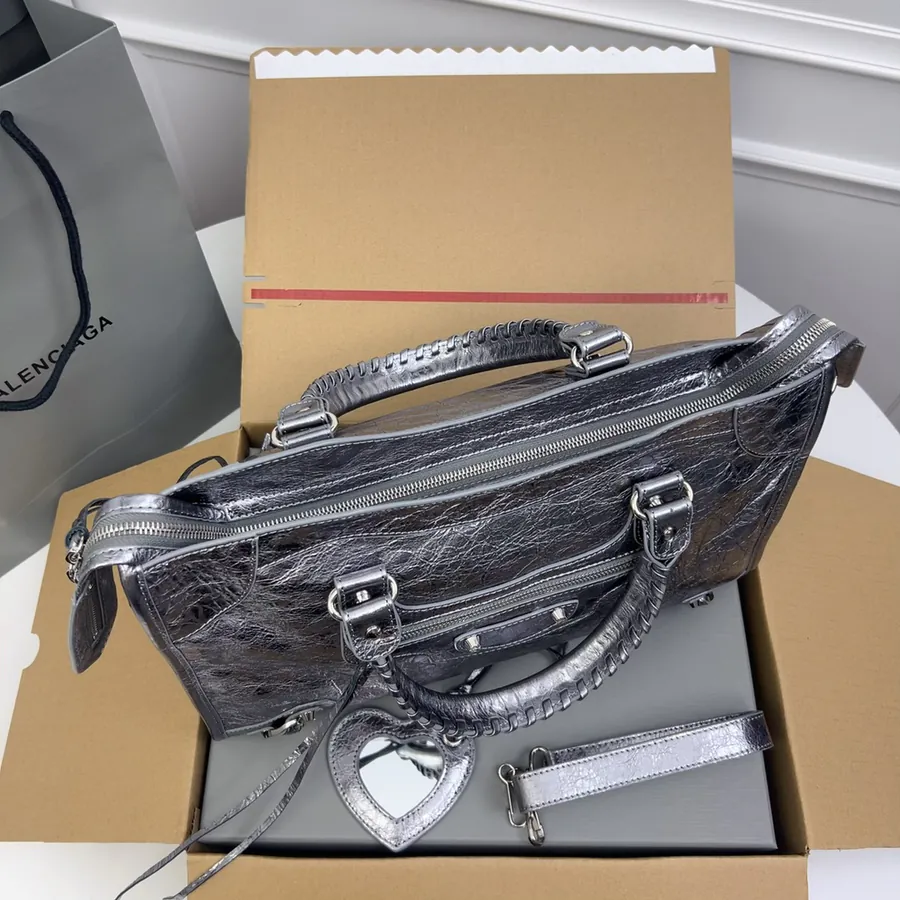 Balenciaga Motorcycle Bucket Bag Vintage Silver