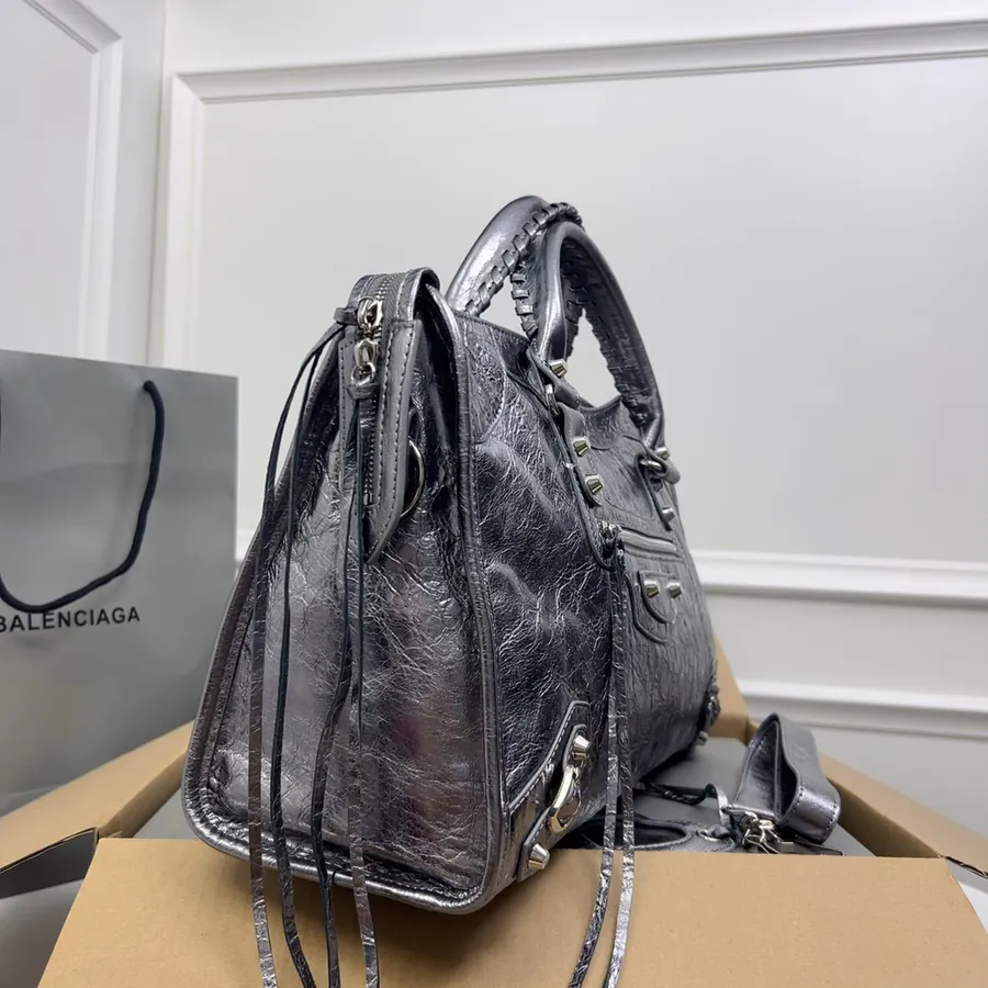 Balenciaga Motorcycle Bucket Bag Vintage Silver