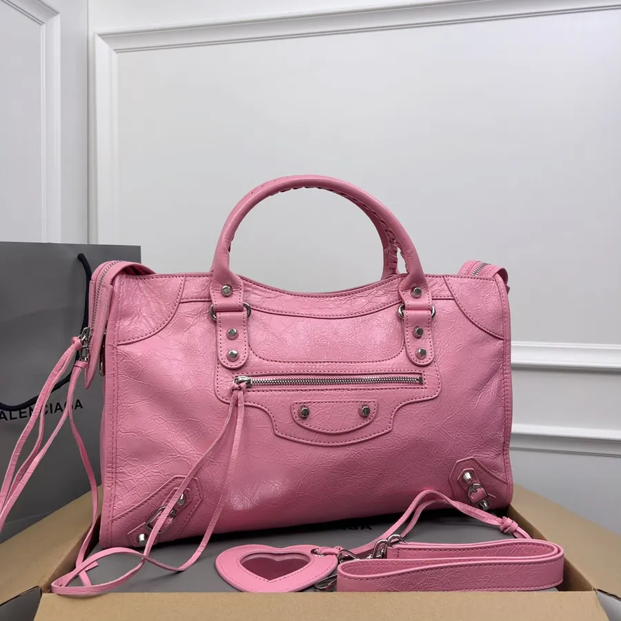 Balenciaga Motorcycle Bag in Pink Grained Leather