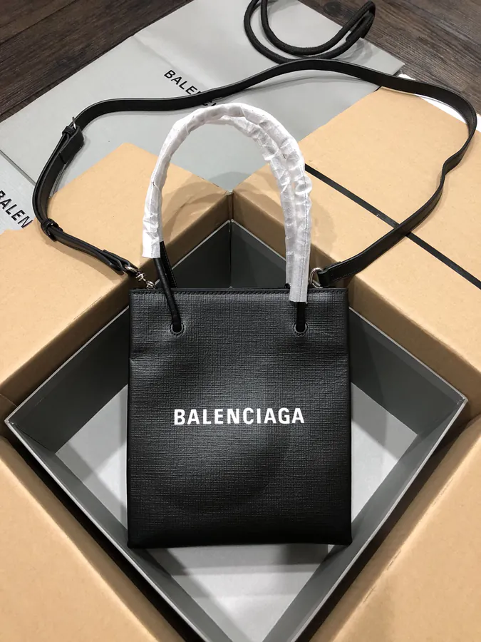 Balenciaga Small Square Shopping Bag with Grained Calfskin and Nappa Leather Handles