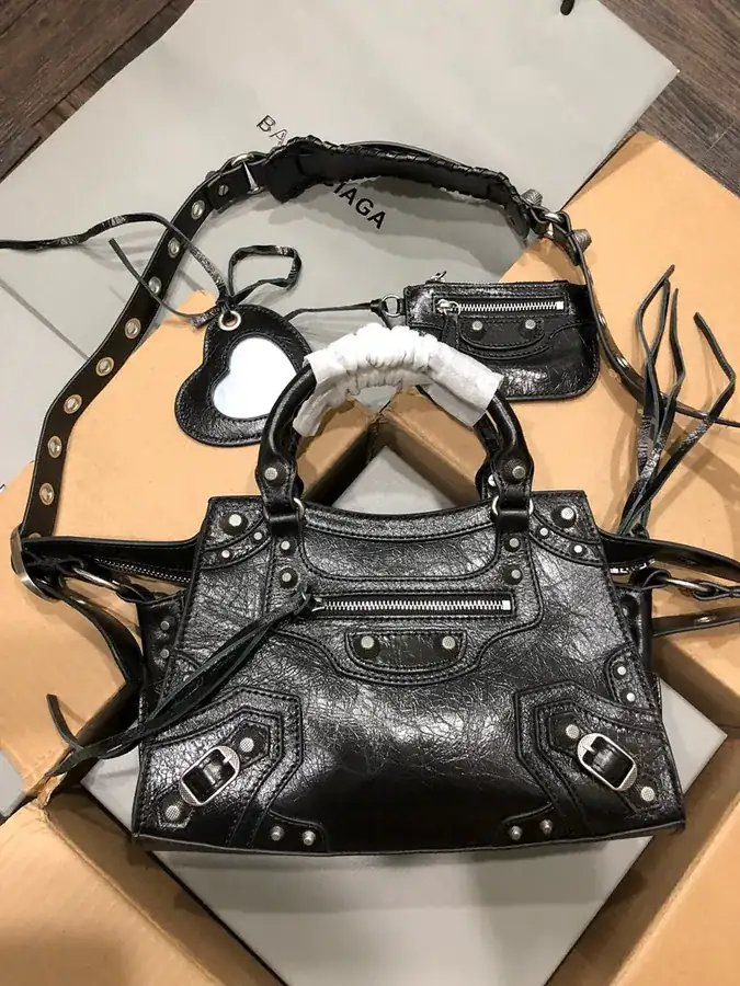 Balenciaga Paris Neo Cagole Motorcycle Bag with Black Wax and Silver Buckle