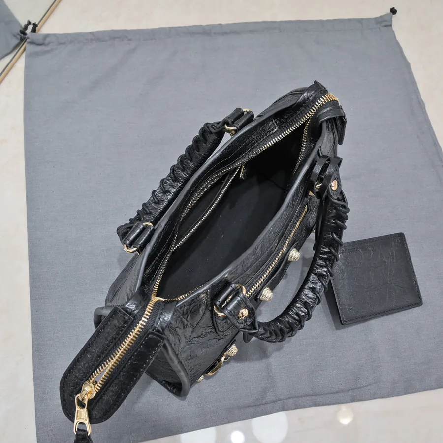 Bajia Classic Motorcycle Bag in Black Matte Gold