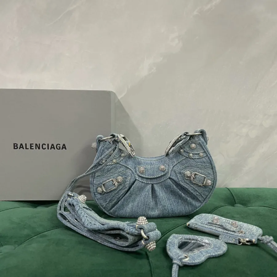 Paris Home Trendy Denim Stud Crossbody Bag 26cm