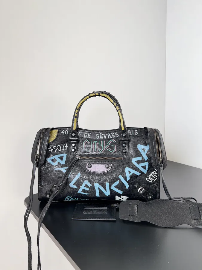Balencia Classic Motorcycle Bag Medium Black Graffiti