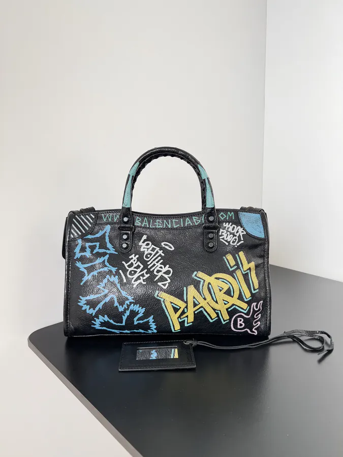 Balencia Classic Motorcycle Bag Medium Black Graffiti