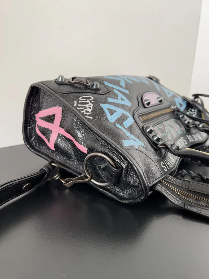 Balencia Classic Motorcycle Bag Medium Black Graffiti