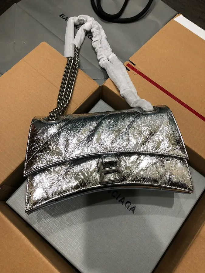 Baleenciaga Crush Small Silver Clasp Sand漏 Chain Bag