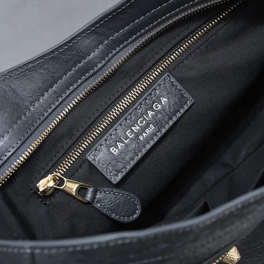 Bajia Classic Motorcycle Bag Grained Calfskin 38 cm Deep Gray