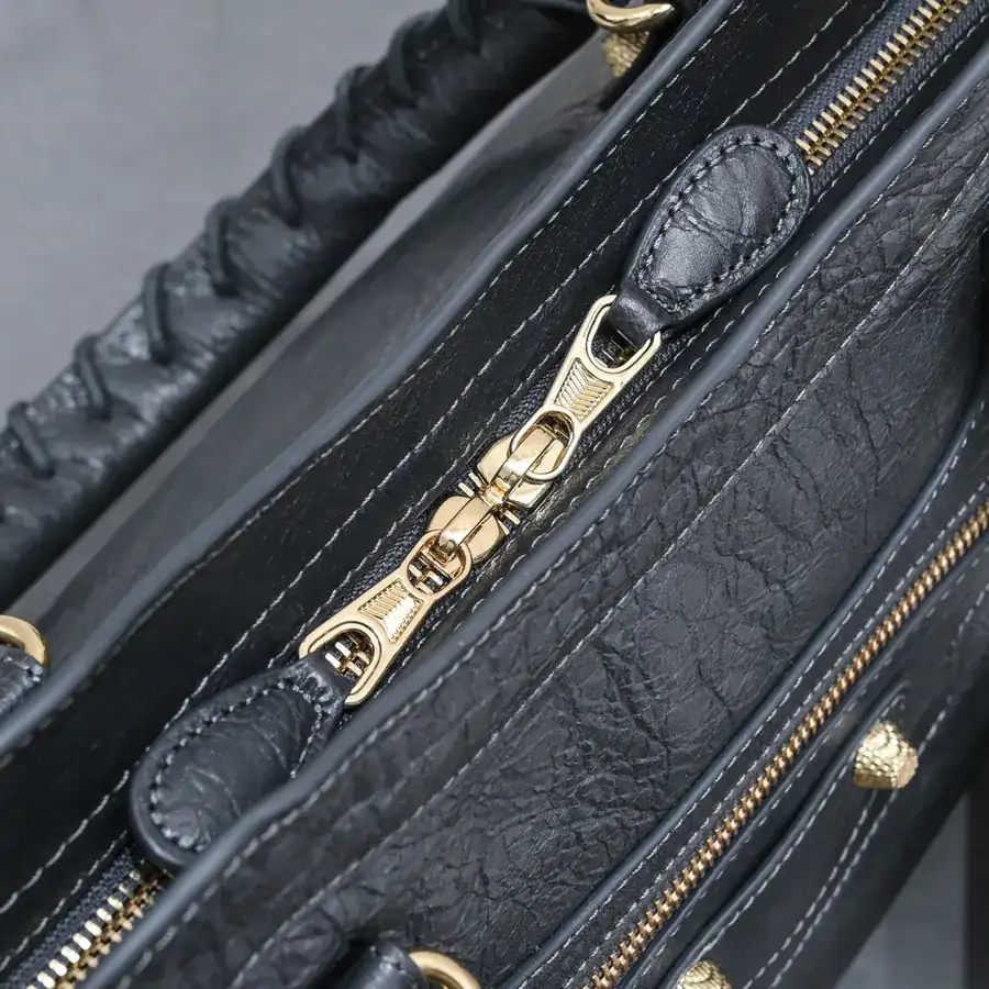 Bajia Classic Motorcycle Bag Grained Calfskin 38 cm Deep Gray