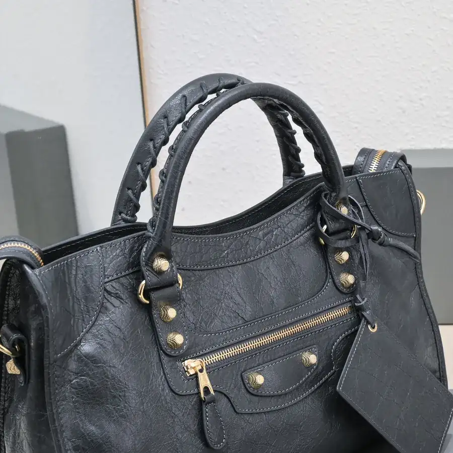 Bajia Classic Motorcycle Bag Grained Calfskin 38 cm Deep Gray
