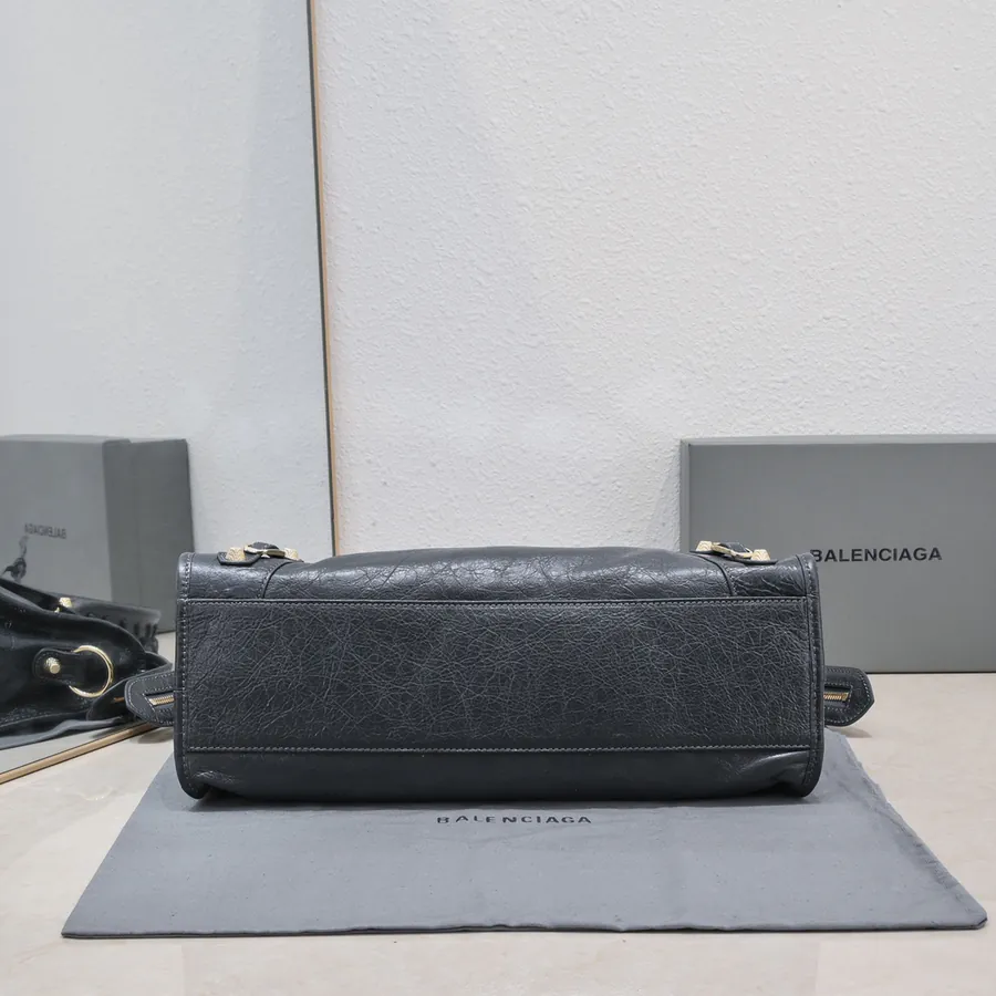 Bajia Classic Motorcycle Bag Grained Calfskin 38 cm Deep Gray