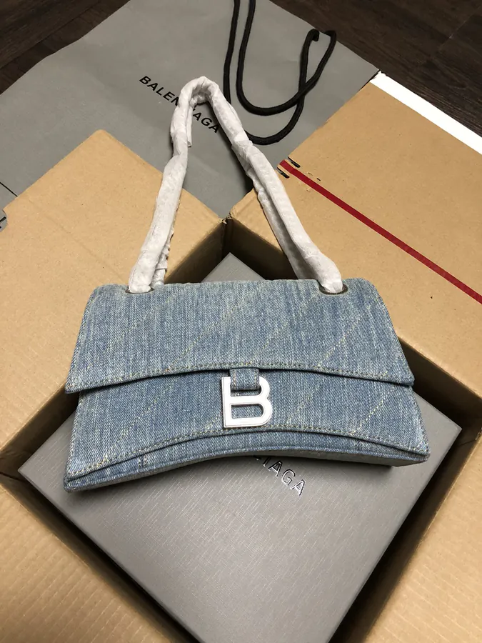 BaleNCIAG Crush Small Calfskin Silver Buckle Chain Bag