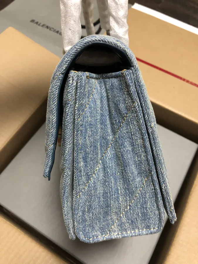 BaleNCIAG Crush Small Calfskin Silver Buckle Chain Bag
